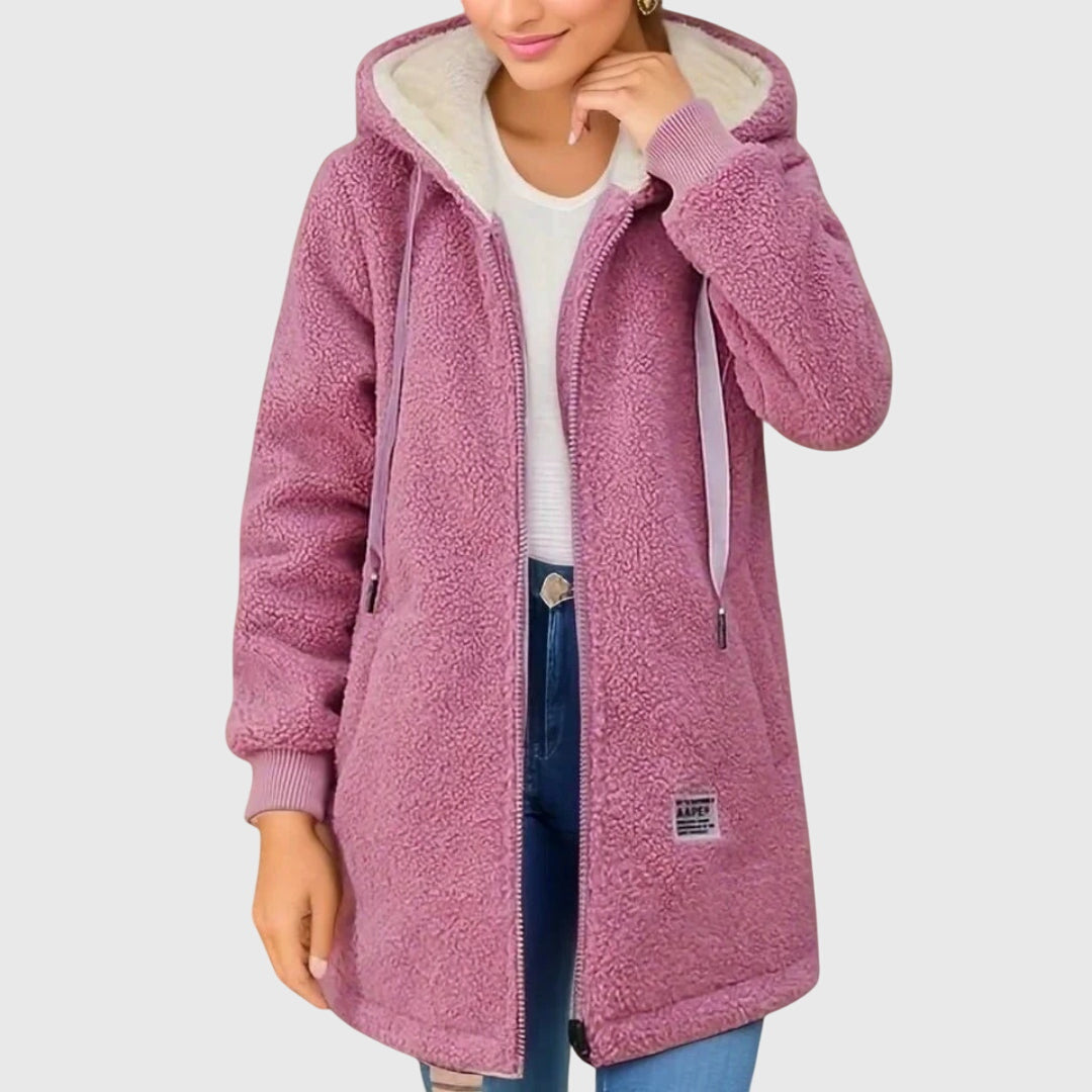 Dames warm teddy vest met capuchon en ritssluiting in diverse kleuren – comfortabel lang model voor herfst en winter