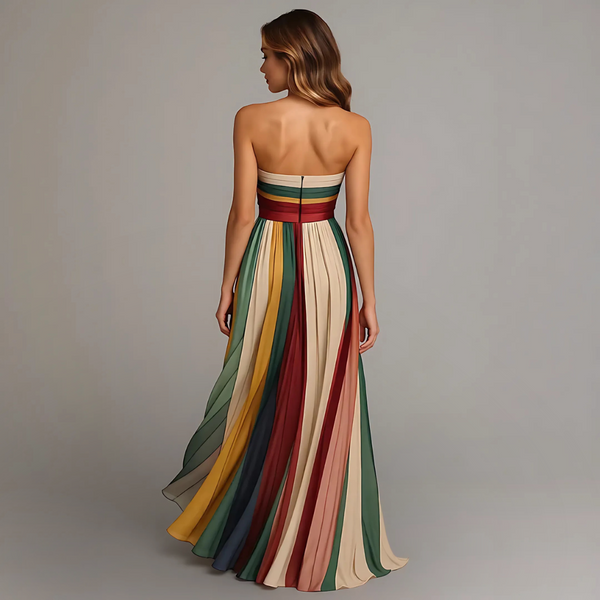 Dames strapless maxi-jurk met plissé in diverse kleuren – elegant en perfect voor zomerse gelegenheden
