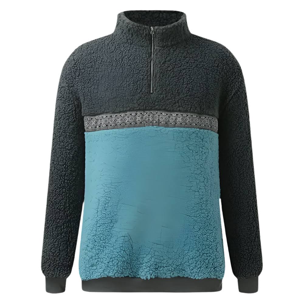 Heren Fleece Trui met Ritskraag en Colorblock Design Warm en Zacht met Relaxte Pasvorm