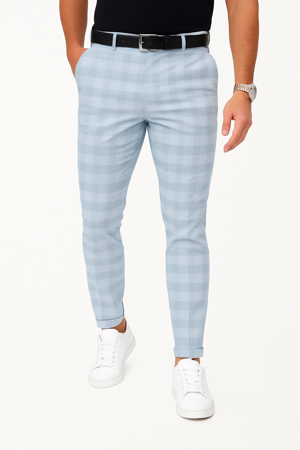 Heren Slim Fit Broek met Ruitpatroon Stretchstof en Tapered Fit voor Casual of Zakelijke Look
