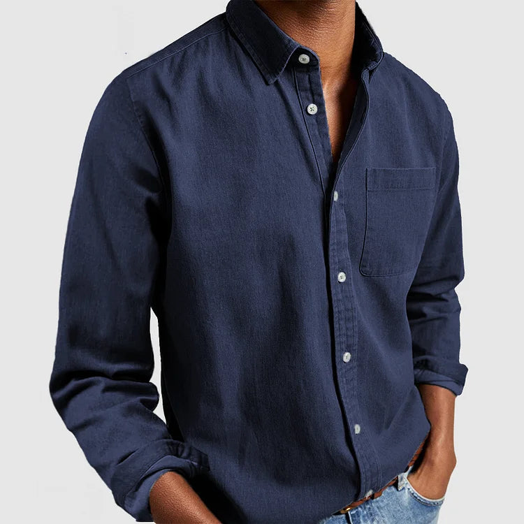 Heren overhemd van gewassen katoen in diverse kleuren – casual fit met lange mouwen