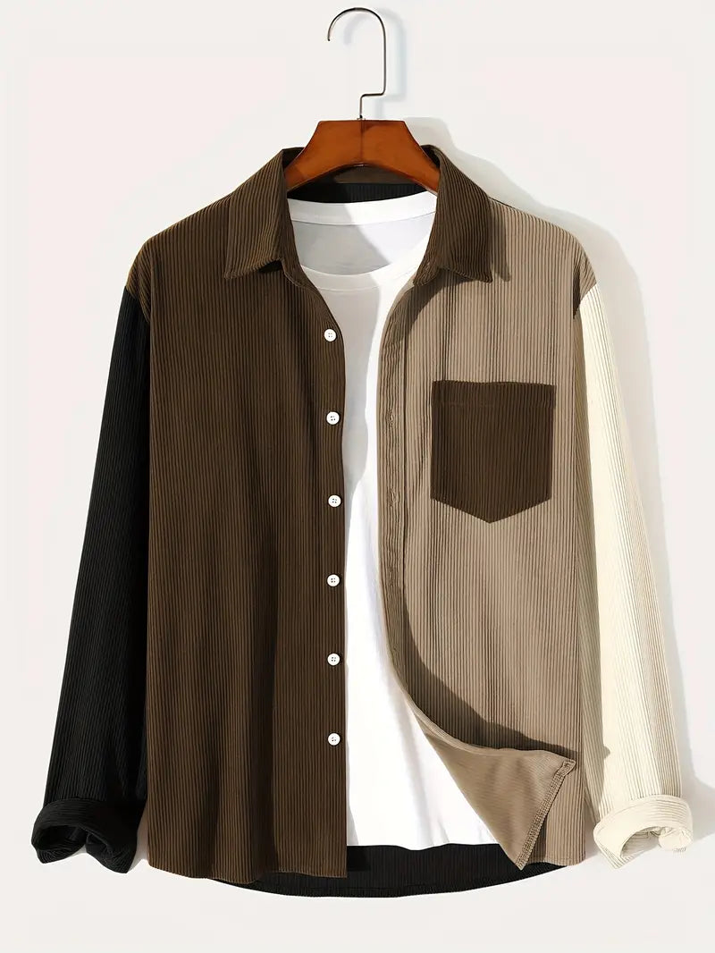 Heren jasje met trendy colorblock design en zachte ribstof – casual overshirt in moderne streetwear stijl voor elke dag