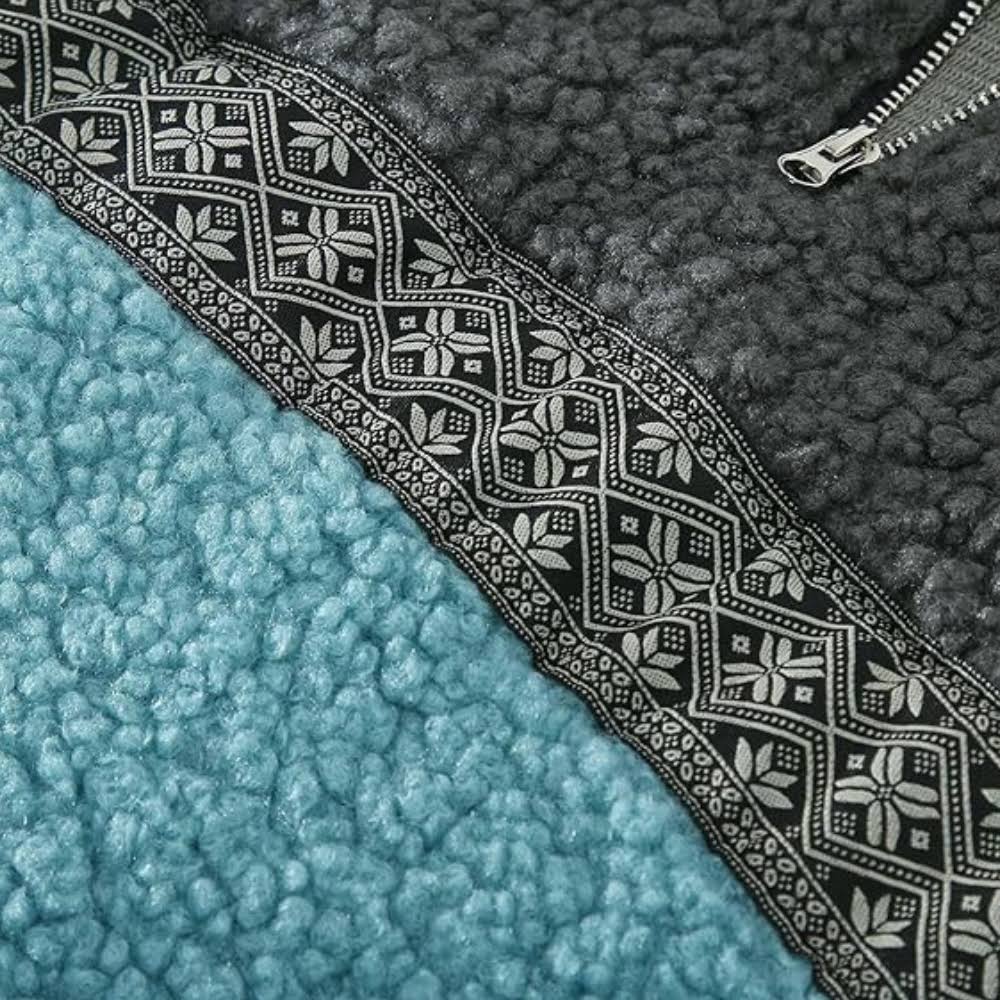 Heren Fleece Trui met Ritskraag en Colorblock Design Warm en Zacht met Relaxte Pasvorm