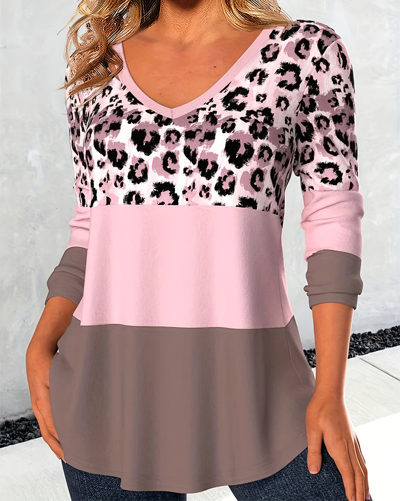 Dames trui met luipaardprint en kleurblokken – comfortabele lange mouwen voor een modieuze en casual look