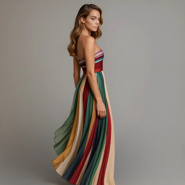 Dames strapless maxi-jurk met plissé in diverse kleuren – elegant en perfect voor zomerse gelegenheden