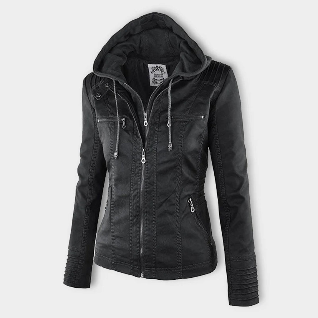 Dames leren jas met capuchon en ritssluiting in diverse kleuren – stijlvolle getailleerde bikerlook voor herfst en winter