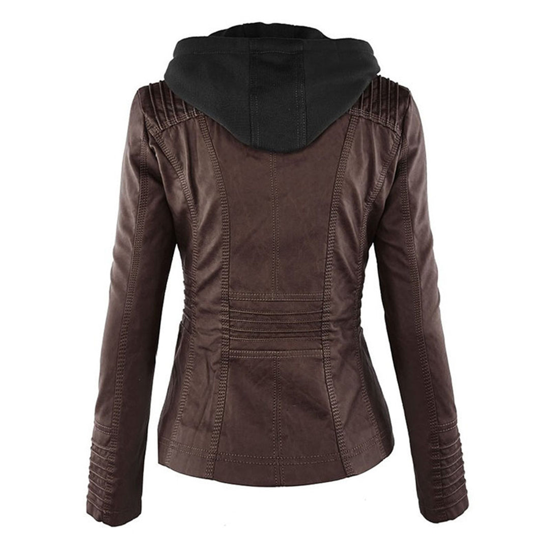 Dames leren jas met capuchon en ritssluiting in diverse kleuren – stijlvolle getailleerde bikerlook voor herfst en winter