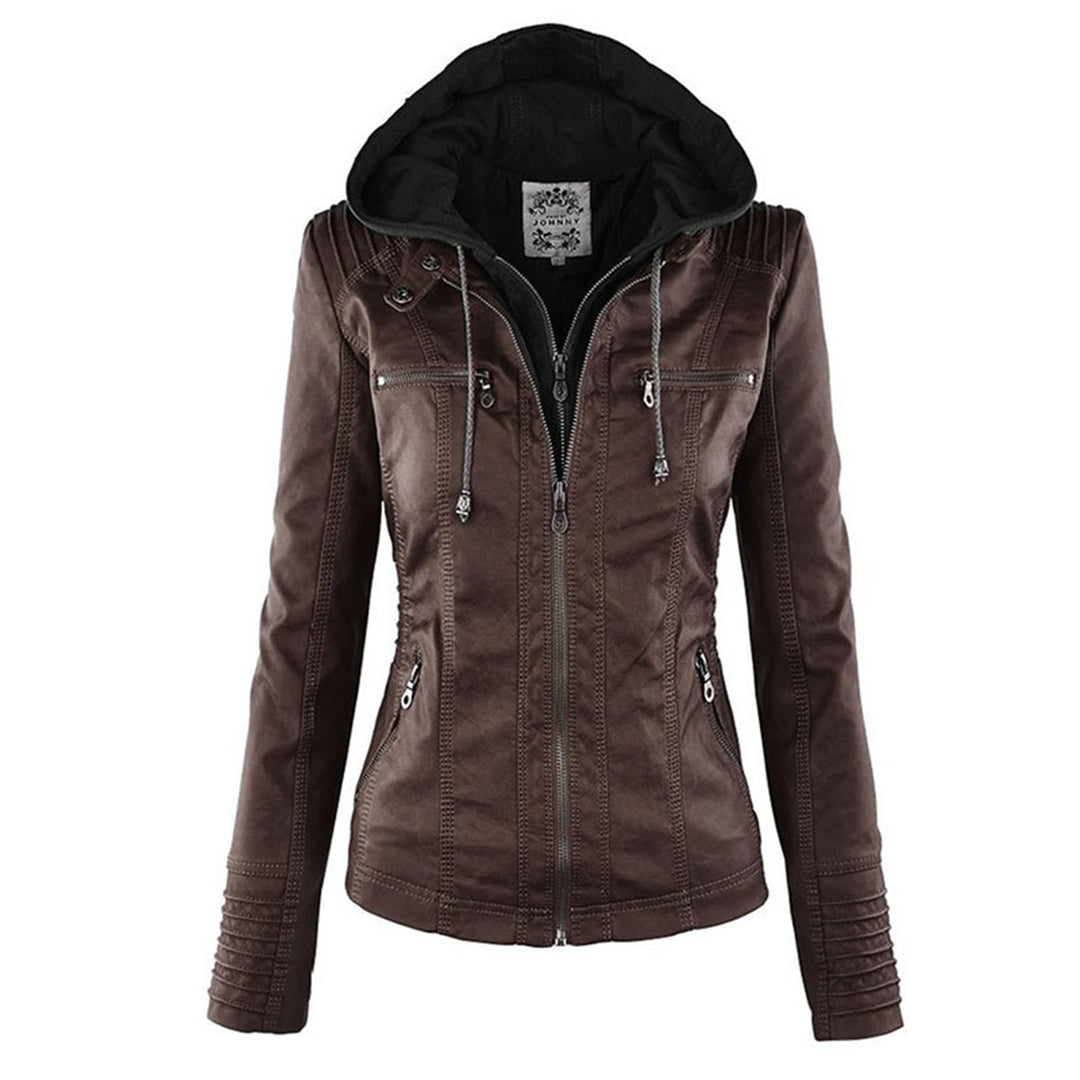 Dames leren jas met capuchon en ritssluiting in diverse kleuren – stijlvolle getailleerde bikerlook voor herfst en winter