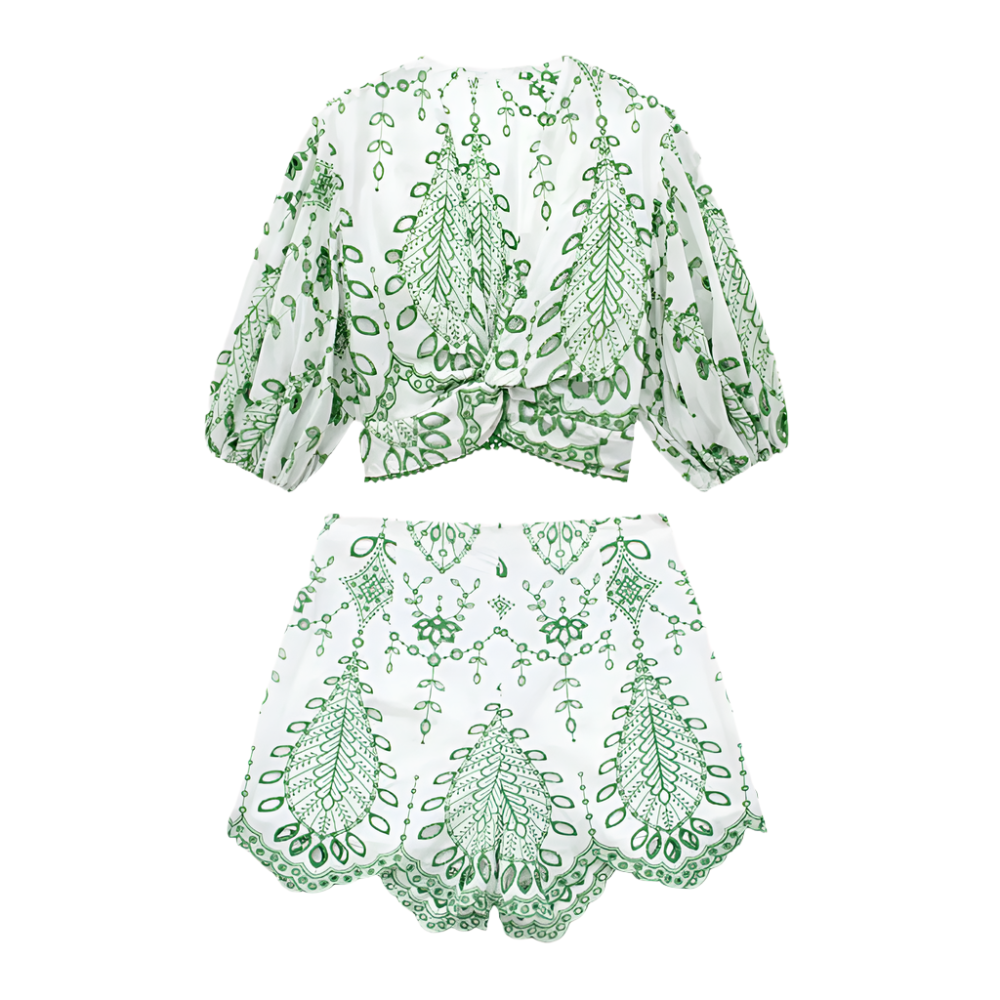 Dames Zomerset met Blouse en Korte Broek Luchtige Stoffen met Geborduurde Print en Boho Details