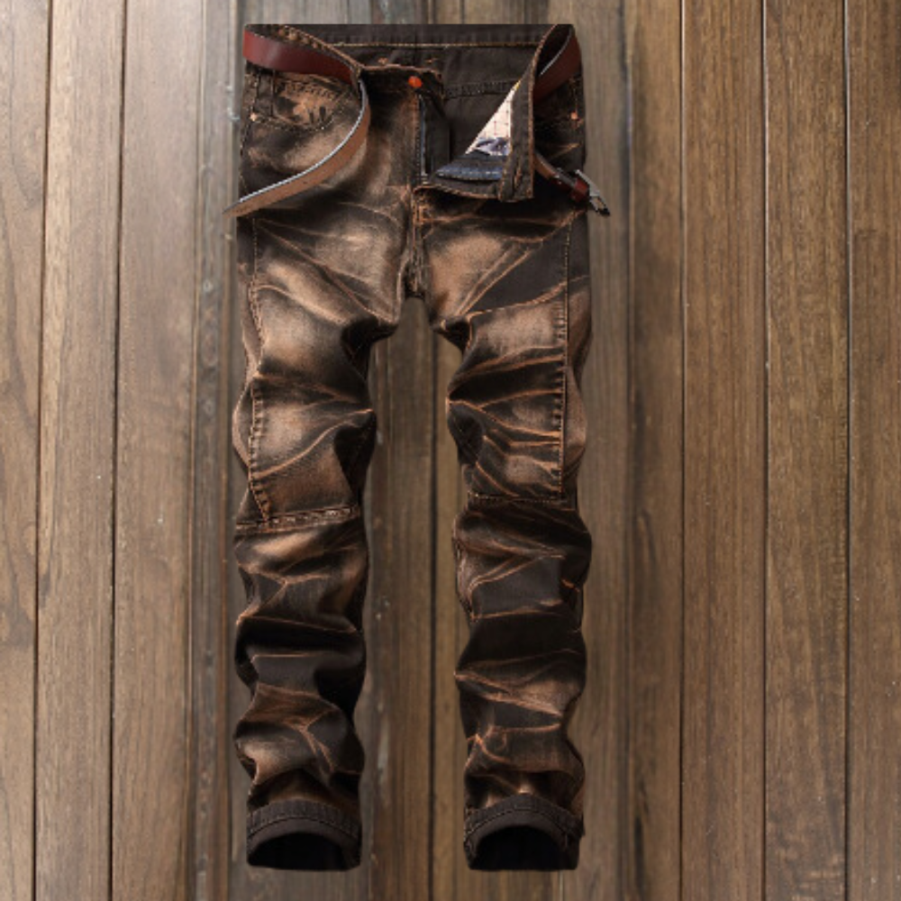 Heren Jeans met Gewassen Effect en Opvallende Wassing Stoere Slim Fit Spijkerbroek met Stretch