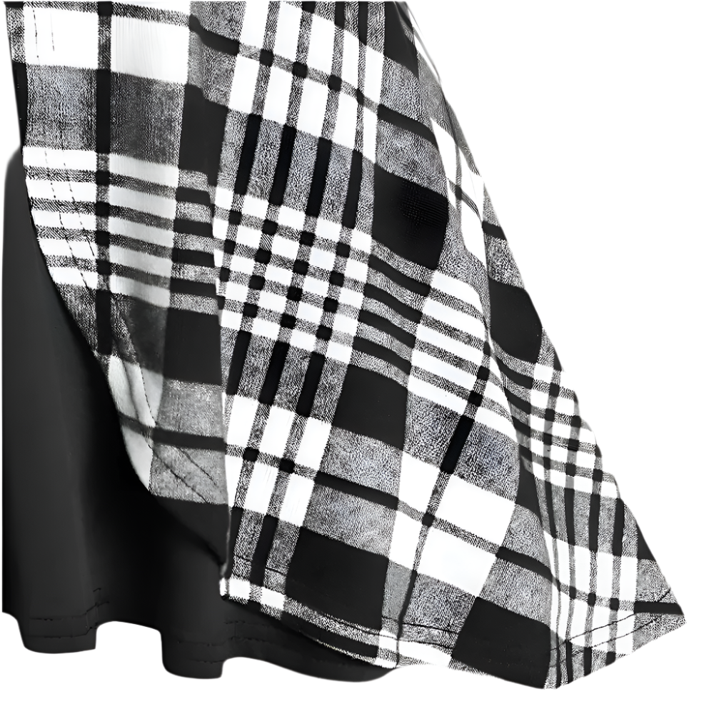 Dames Jurk met Geruit Design en Knoopdetail Asymmetrisch Model met Tailleceintuur