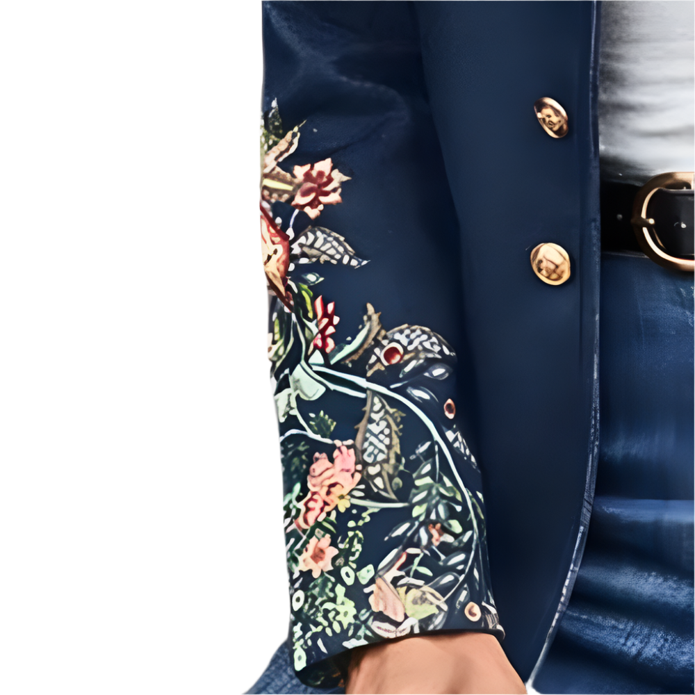 Dames Jas met Opstaande Kraag en Bloemenborduursel Militaire Knopen en Getailleerd Model
