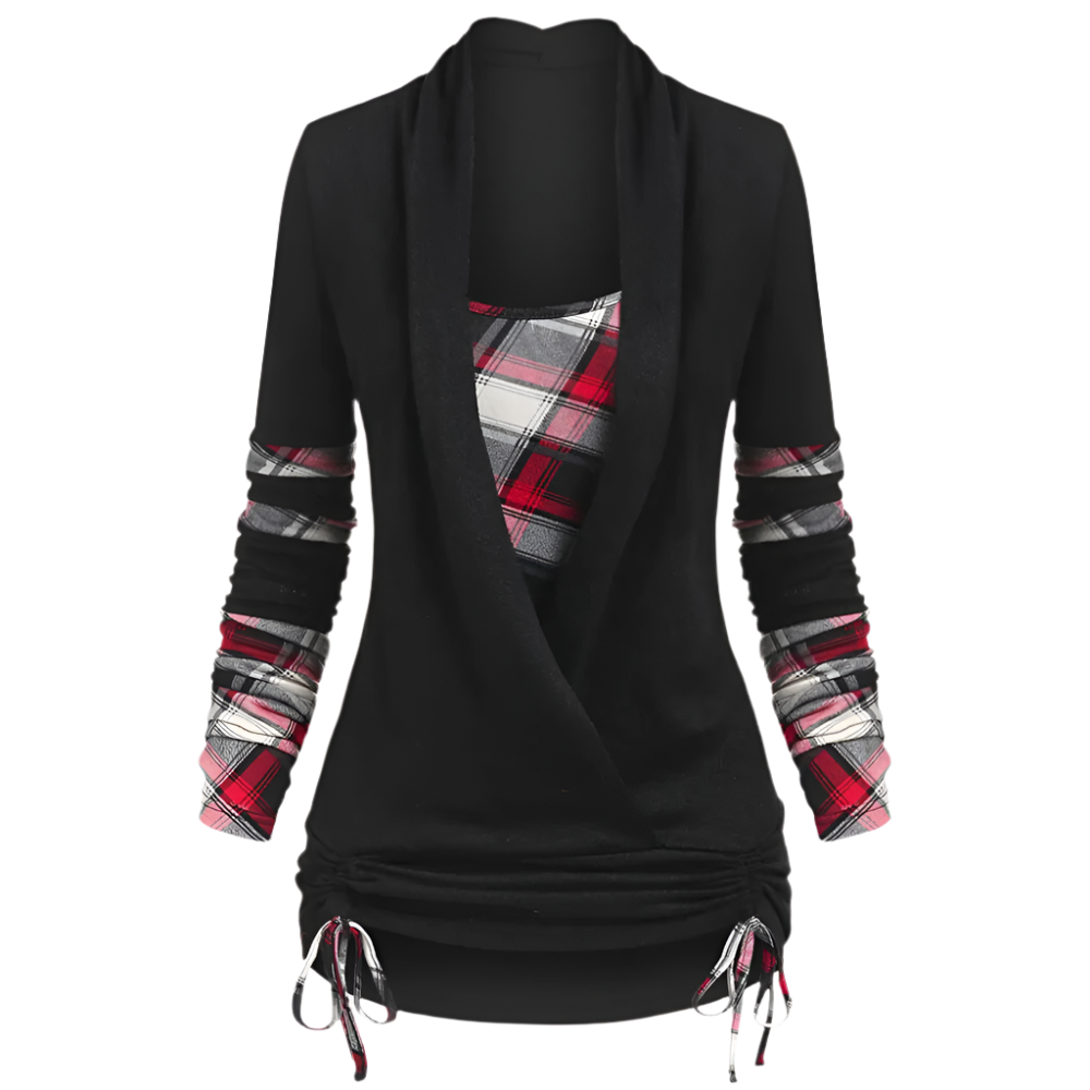 Dames tuniek top met rood ruitpatroon en verstelbare zoom Comfort met een speelse twist