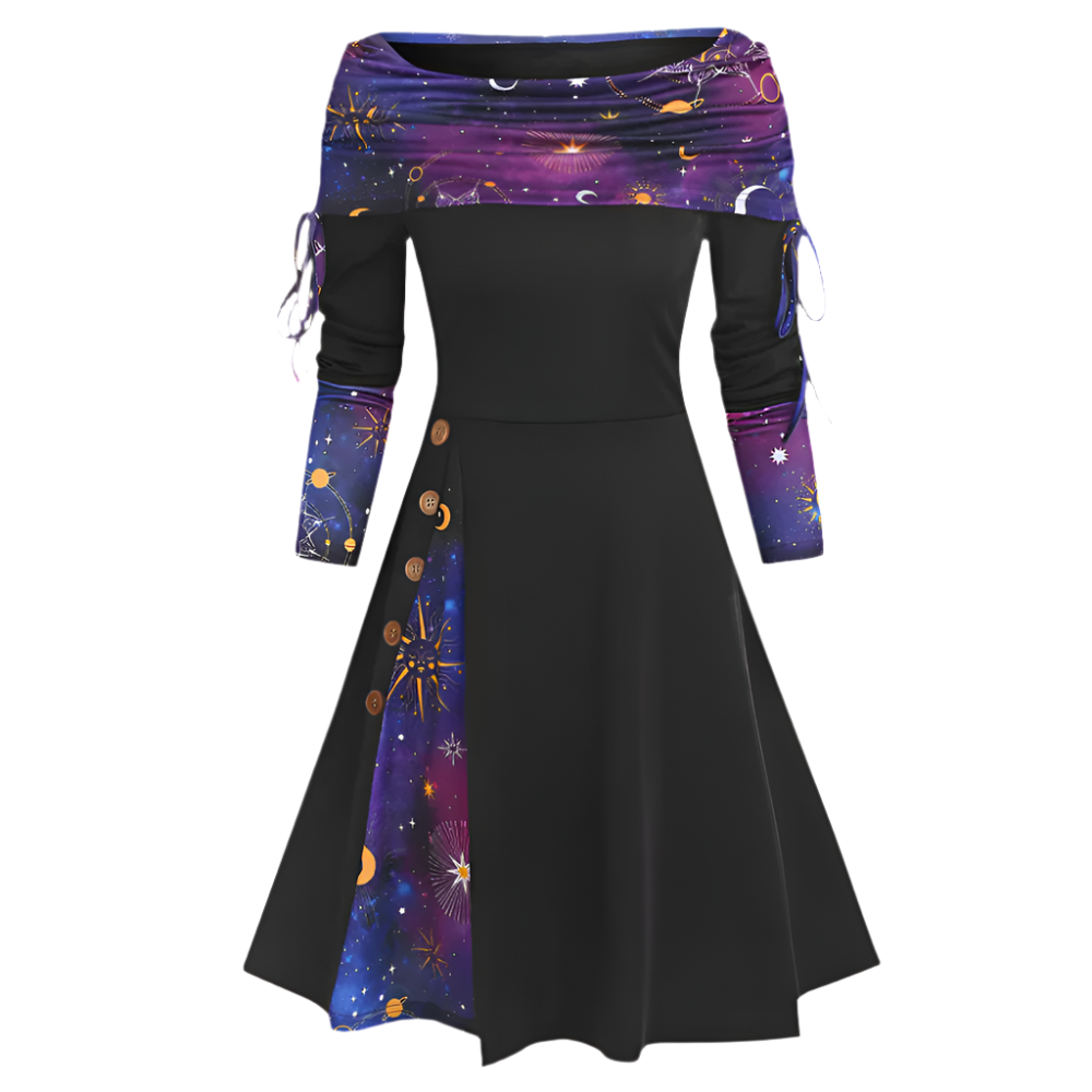 Dames off-shoulder midijurk met Aztec printdetails in zwart Stijlvolle eyecatcher voor elke gelegenheid