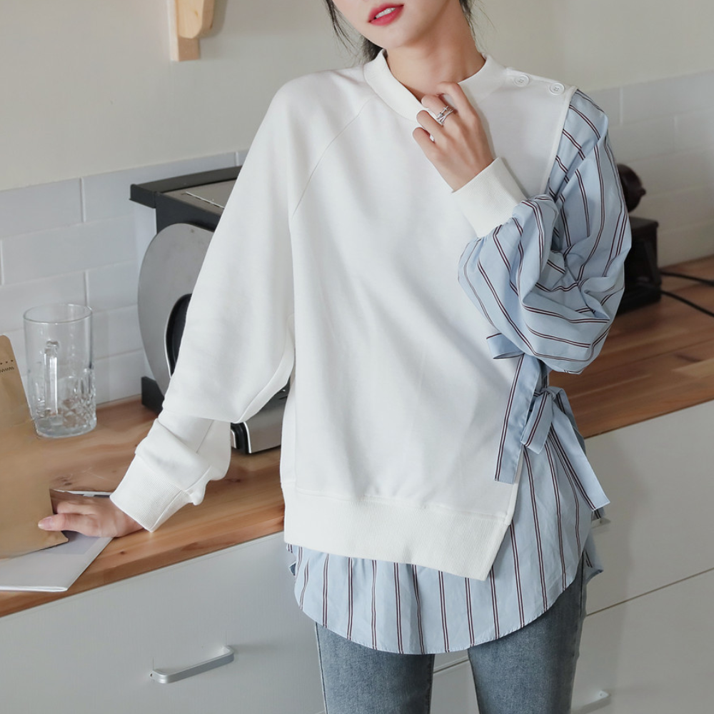 Dames Blouse-Sweater Combi met Asymmetrische Details Trendy en Comfortabel in Één