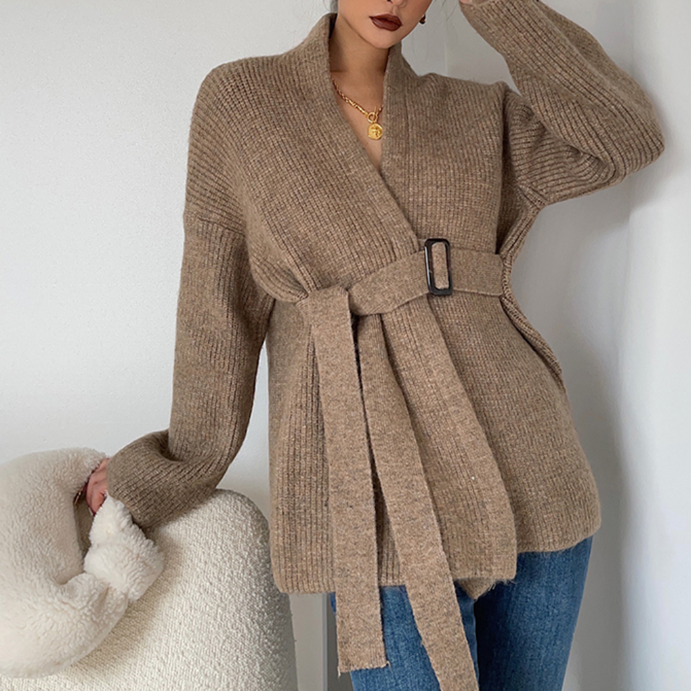 Dames Gebreid Vest met Tailleband Comfortabel Oversized Model met Elegante Wrap-Look