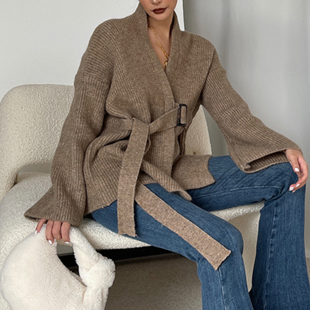 Dames Gebreid Vest met Tailleband Comfortabel Oversized Model met Elegante Wrap-Look