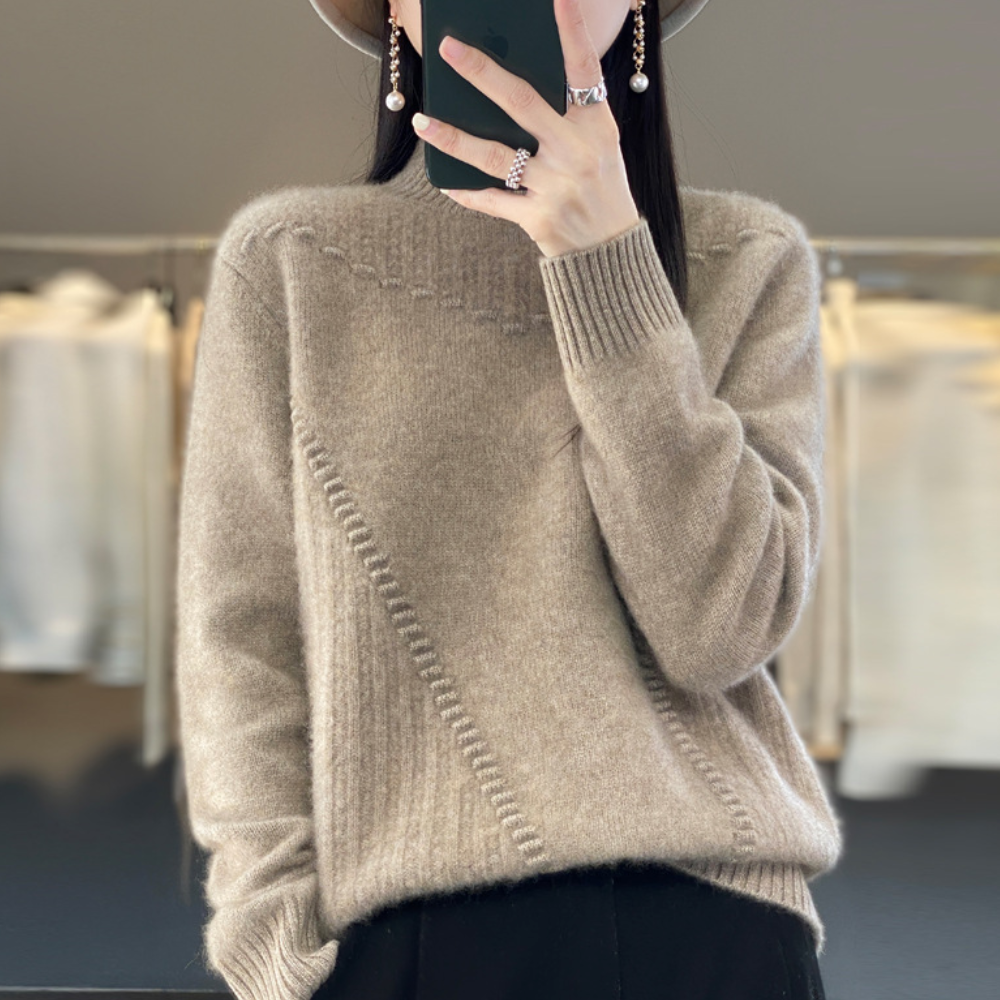 Dames Gebreide Trui met Asymmetrisch Ribpatroon Comfortabele en Stijlvolle Everyday Knit voor Herfst en Winter