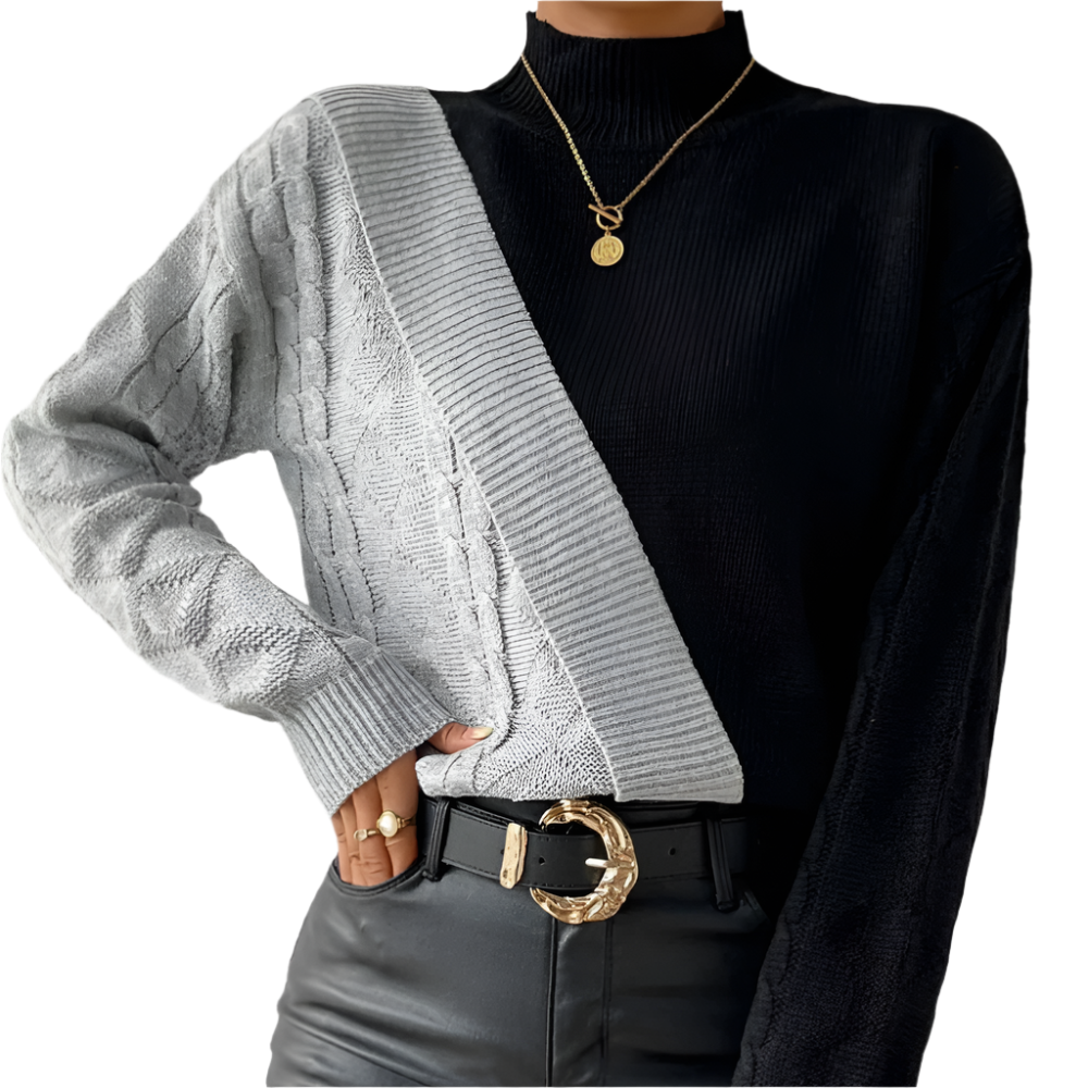 Dames Trui met Col en Asymmetrisch Design Trendy Gebreide Top voor Najaar en Winter