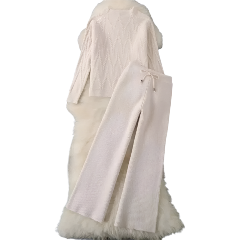 Dames Lounge Set van Zachte Breistof met Trui en Wijde Broek Comfortabel en Stijlvol Thuis of Casual