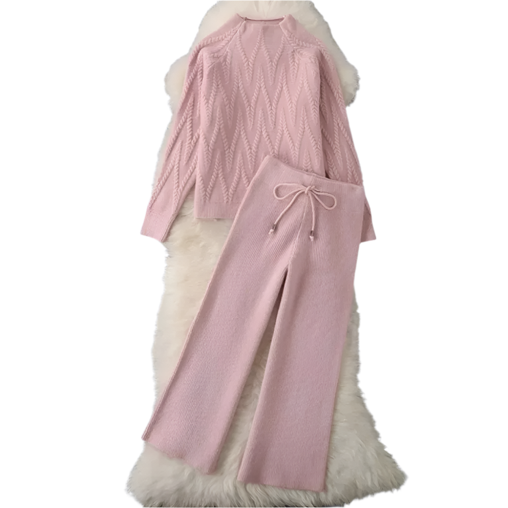 Dames Lounge Set van Zachte Breistof met Trui en Wijde Broek Comfortabel en Stijlvol Thuis of Casual