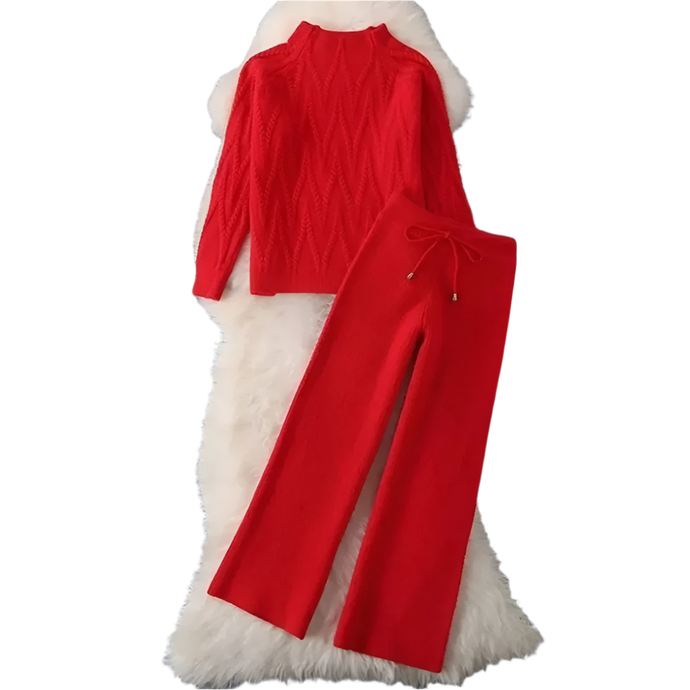 Dames Lounge Set van Zachte Breistof met Trui en Wijde Broek Comfortabel en Stijlvol Thuis of Casual