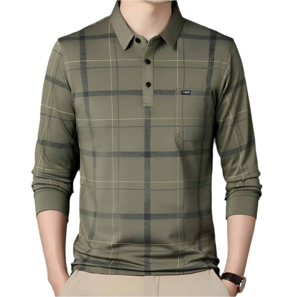 Heren Poloshirt met Lange Mouwen en Ruitpatroon Comfortabel Shirt met Klassieke Kraag en Stijlvolle Print