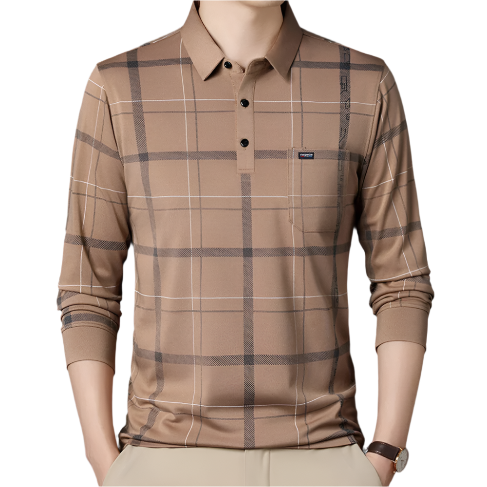 Heren Poloshirt met Lange Mouwen en Ruitpatroon Comfortabel Shirt met Klassieke Kraag en Stijlvolle Print
