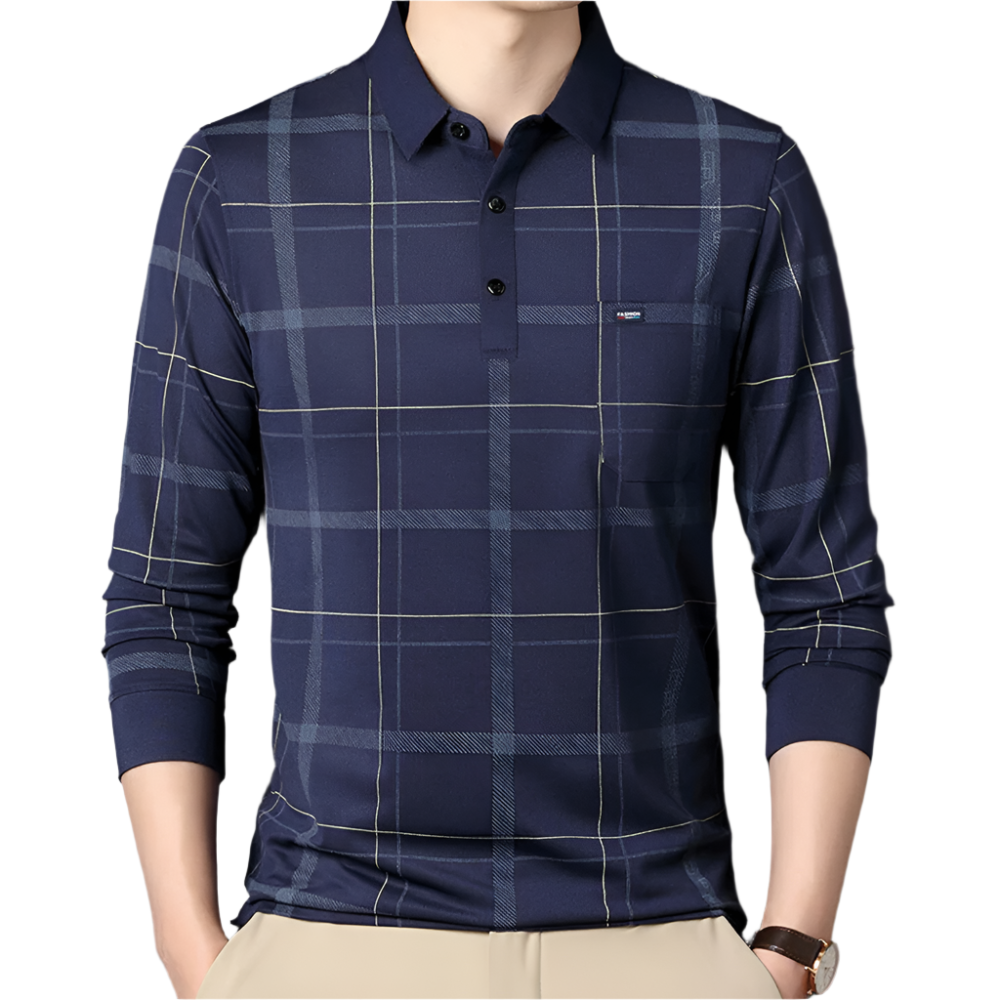 Heren Poloshirt met Lange Mouwen en Ruitpatroon Comfortabel Shirt met Klassieke Kraag en Stijlvolle Print