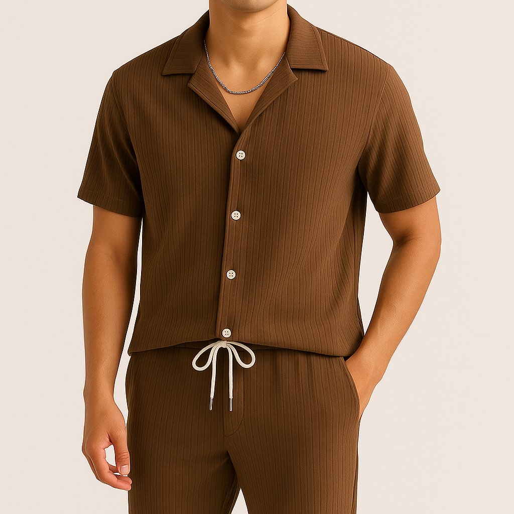 Heren set met overhemd en broek – comfortabele en stijlvolle outfit voor najaar, vakantie en casual gelegenheden in diverse kleuren