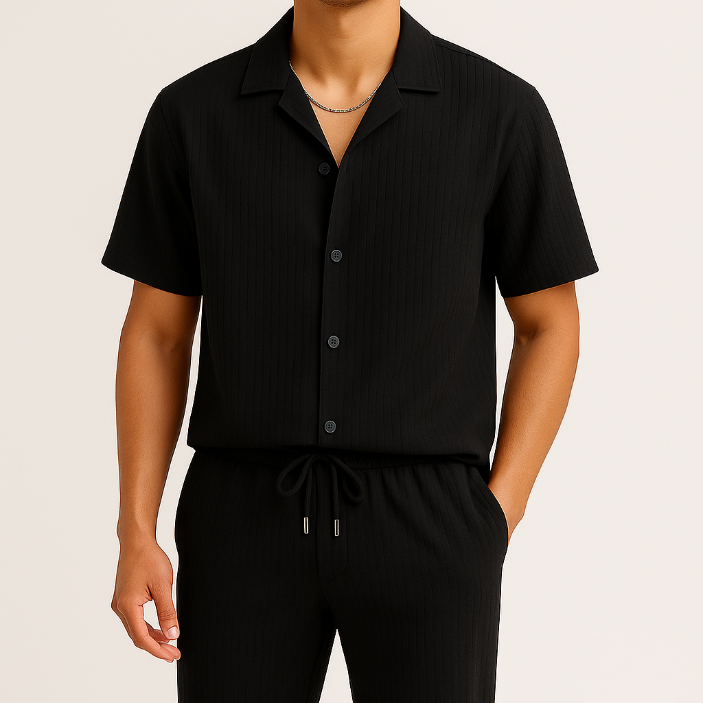 Heren set met overhemd en broek – comfortabele en stijlvolle outfit voor najaar, vakantie en casual gelegenheden in diverse kleuren