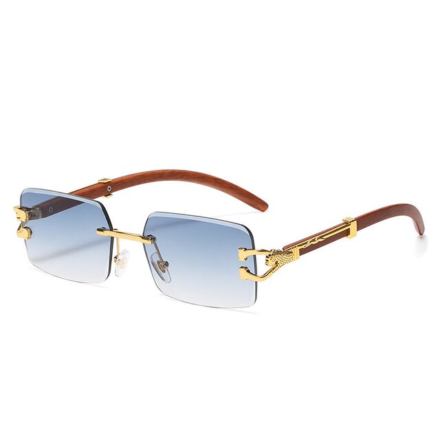 Unisex Zonnebril met Gekleurde Glazen en Goudkleurig Montuur UV400 Bescherming en Luxe Randloos Design