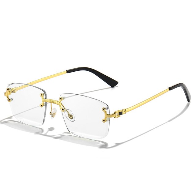 Unisex Zonnebril met Gekleurde Glazen en Goudkleurig Montuur UV400 Bescherming en Luxe Randloos Design
