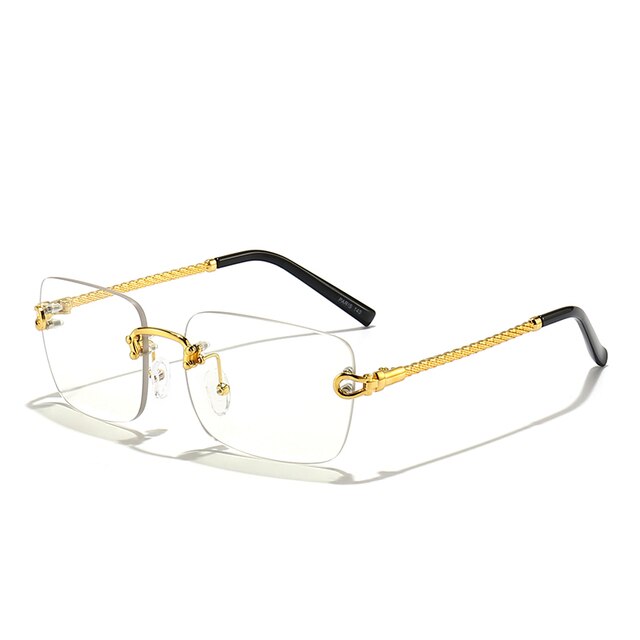 Unisex Zonnebril met Gekleurde Glazen en Goudkleurig Montuur UV400 Bescherming en Luxe Randloos Design