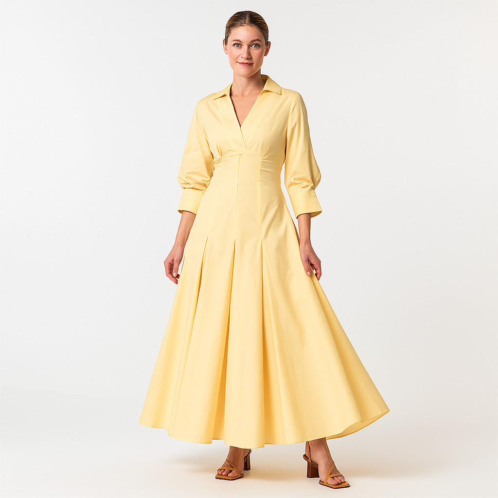 Lange dames zomerjurk met V-hals en plooien in diverse kleuren luchtige maxi jurk voor vakantie, diner of een stijlvolle dag in de zon