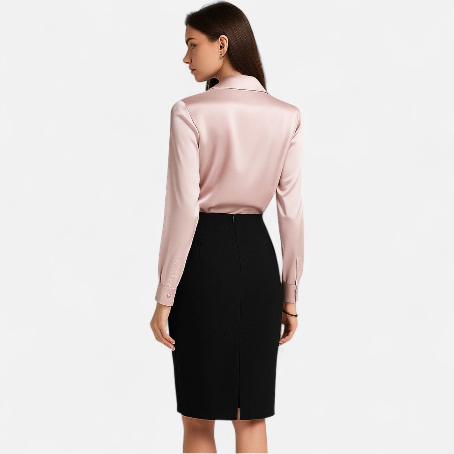 Dames blouse in diverse kleuren – satijnen blouse met watervalhals en lange mouwen
