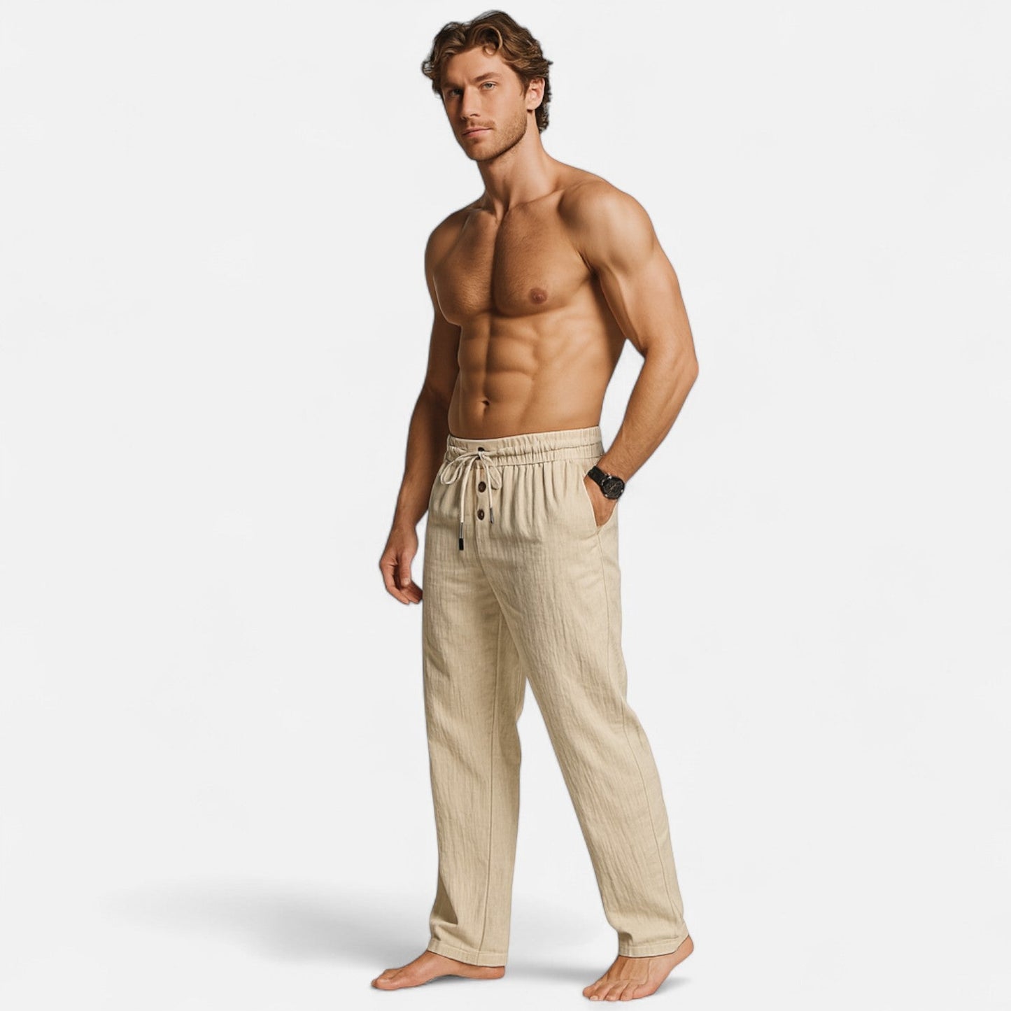 Heren linnen broek in diverse kleuren – luchtige zomerbroek met rechte pijpen en elastische taille