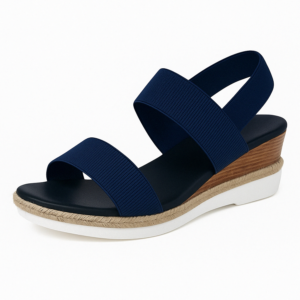 Dames Sleehak Sandalen met Elastische Band en Jute Rand Comfortzool en Verhoogde Hiel