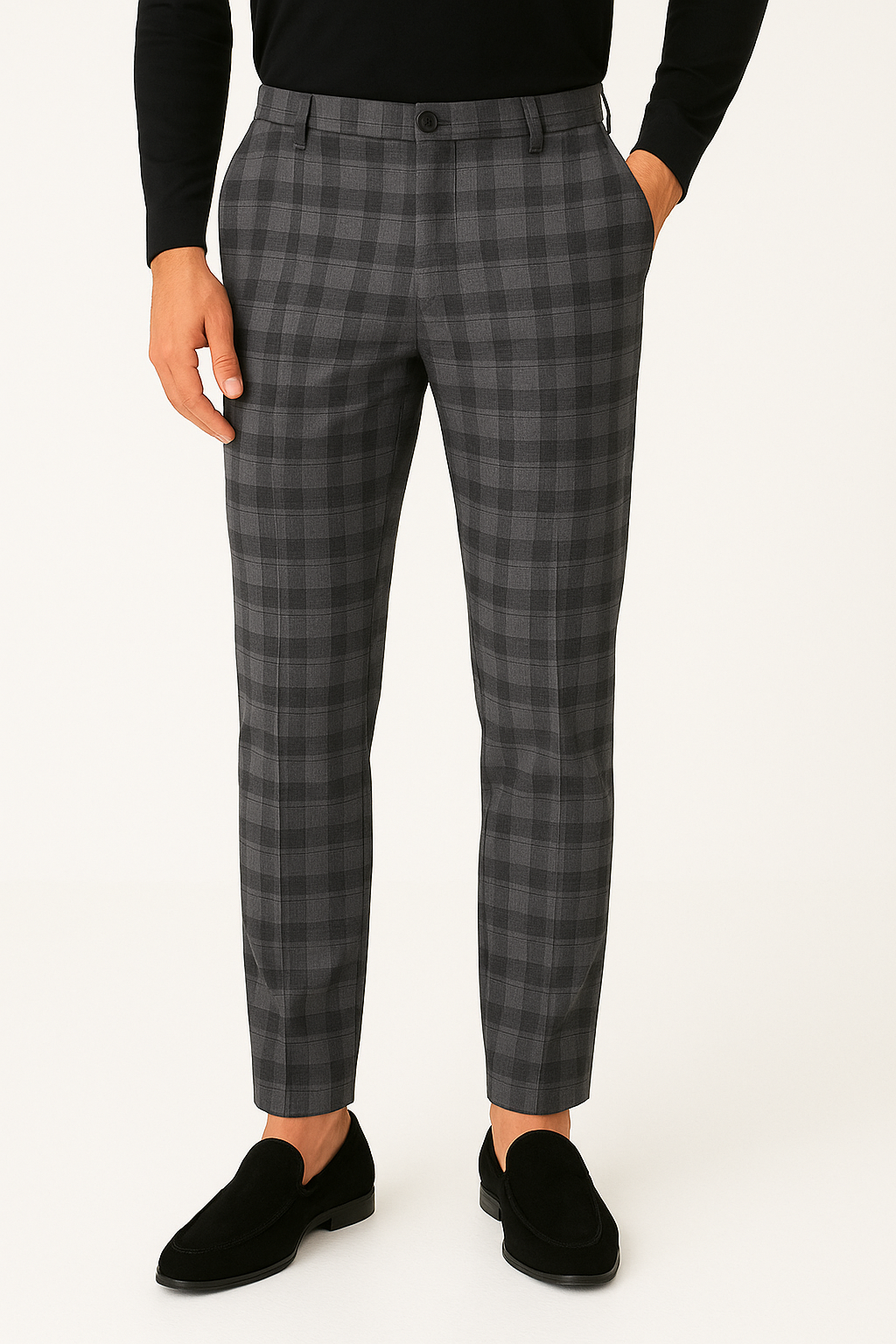 Heren Slim Fit Broek met Ruitpatroon Stretchstof en Tapered Fit voor Casual of Zakelijke Look