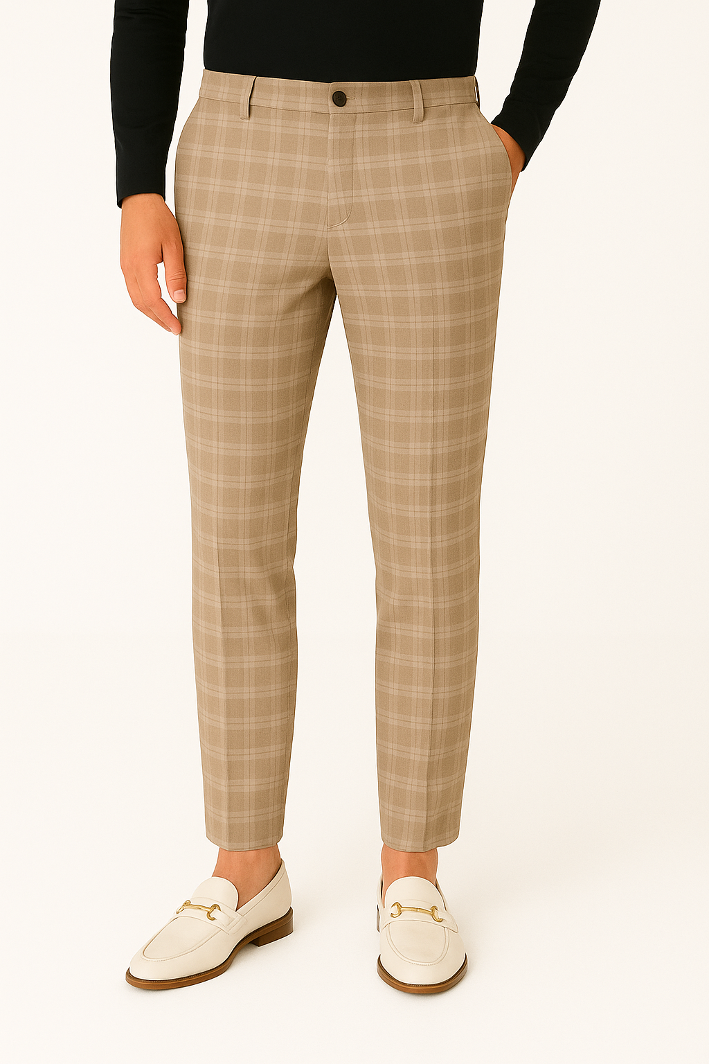 Heren Slim Fit Broek met Ruitpatroon Stretchstof en Tapered Fit voor Casual of Zakelijke Look