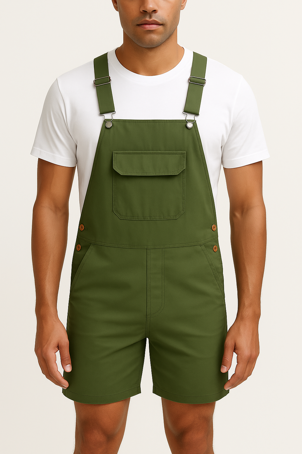 Heren Korte Tuinbroek met Verstelbare Bretels Casual Zomershort met Steekzakken en Borstzak