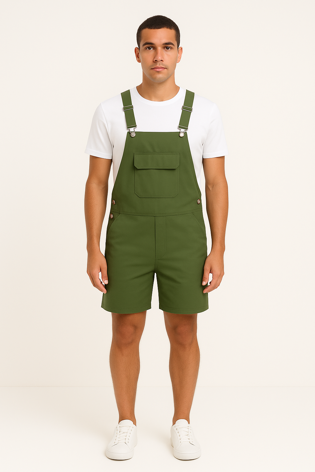 Heren Korte Tuinbroek met Verstelbare Bretels Casual Zomershort met Steekzakken en Borstzak