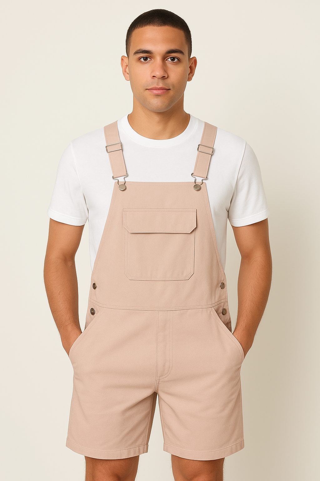 Heren Korte Tuinbroek met Verstelbare Bretels Casual Zomershort met Steekzakken en Borstzak