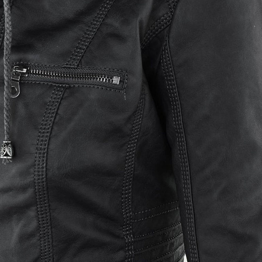 Dames leren jas met capuchon en ritssluiting in diverse kleuren – stijlvolle getailleerde bikerlook voor herfst en winter