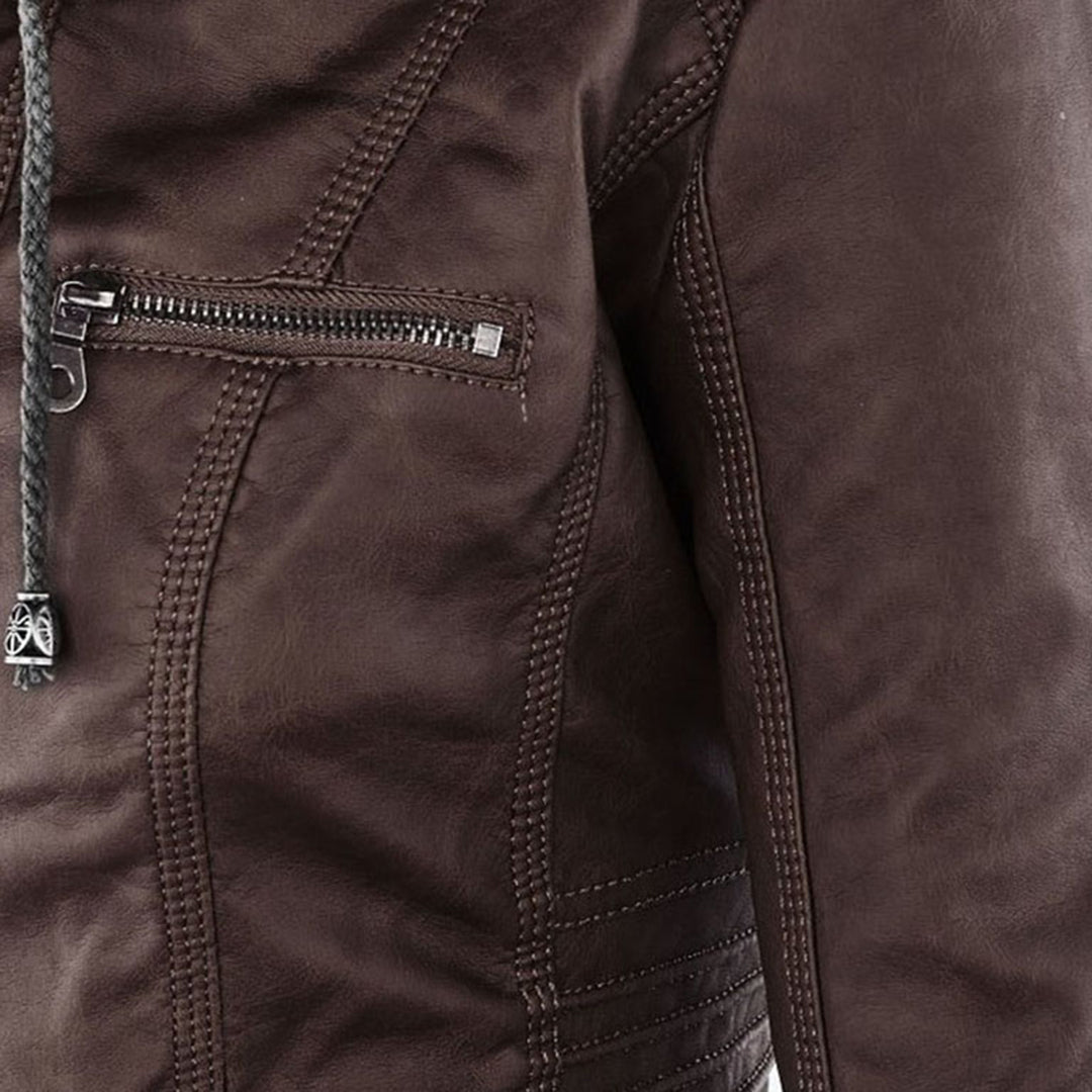 Dames leren jas met capuchon en ritssluiting in diverse kleuren – stijlvolle getailleerde bikerlook voor herfst en winter