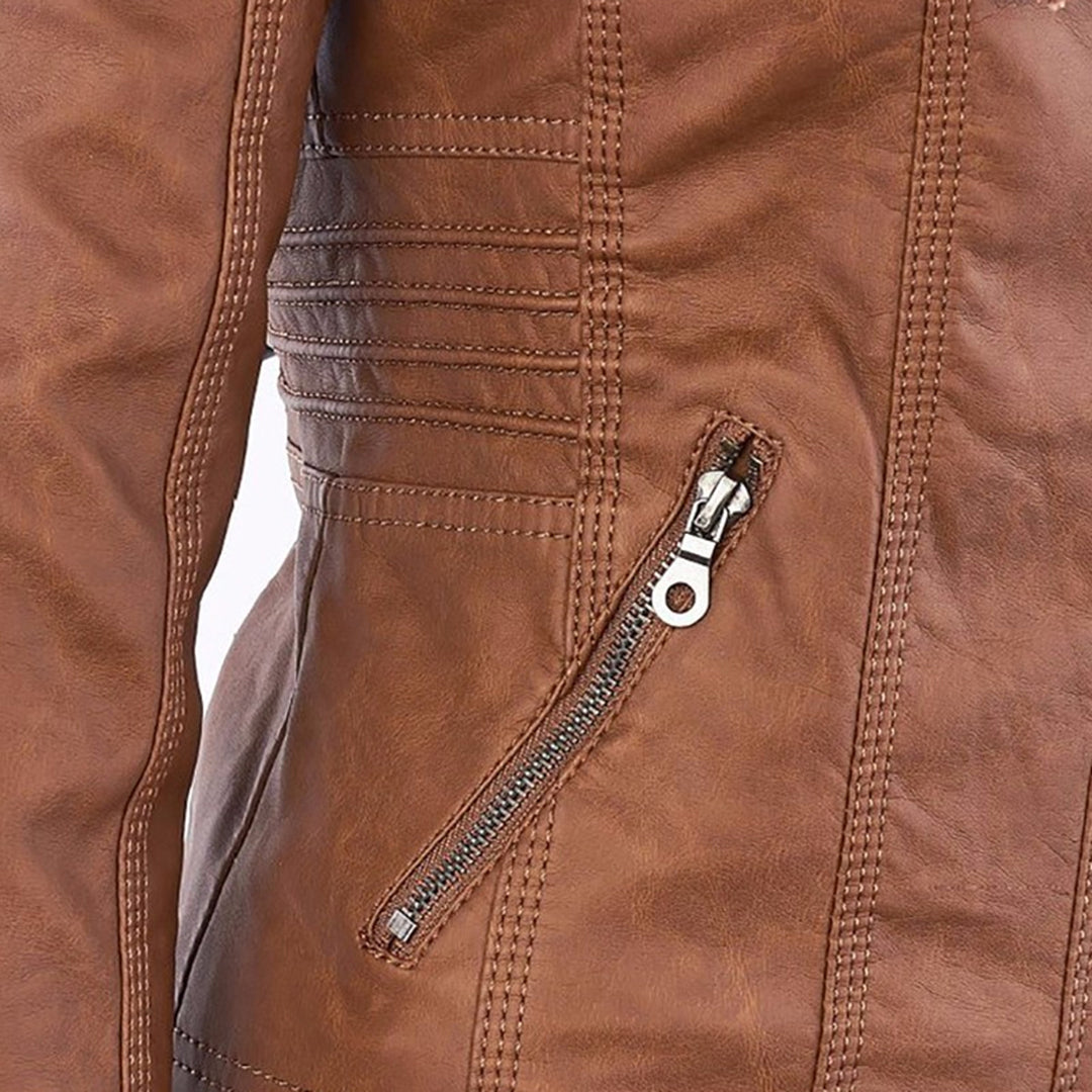 Dames leren jas met capuchon en ritssluiting in diverse kleuren – stijlvolle getailleerde bikerlook voor herfst en winter