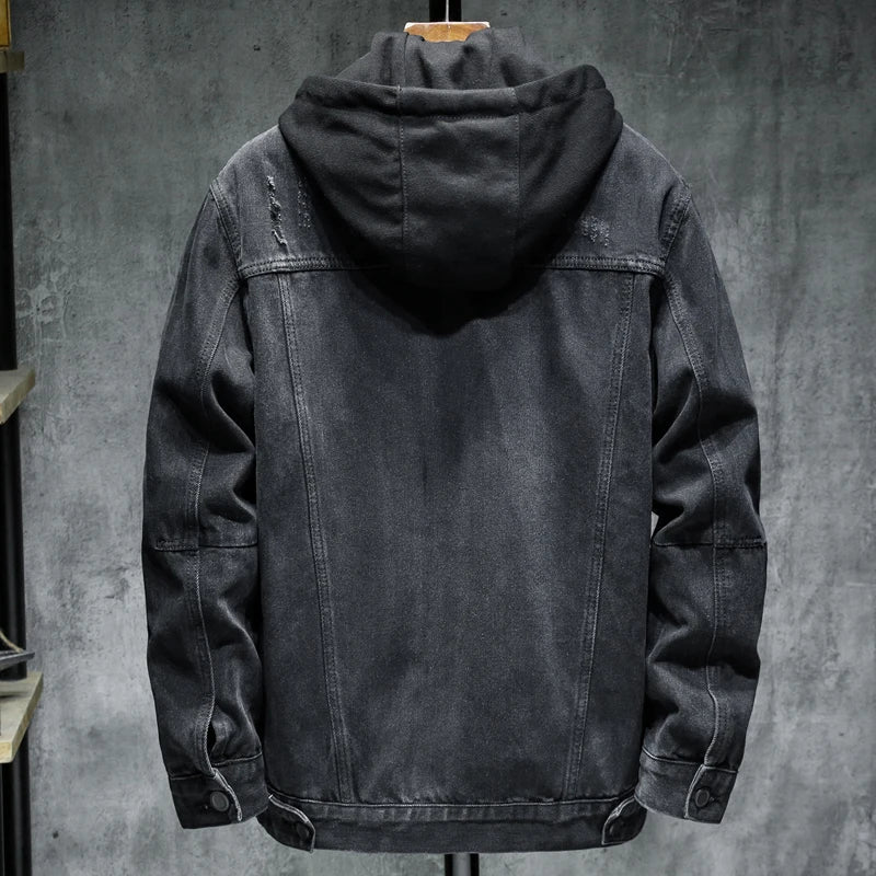 Herenjas met denimlook en gewatteerde voering – stoere en warme jas met capuchon voor herfst en winter in diverse kleuren