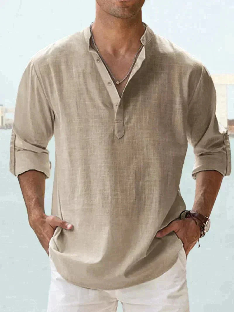 Heren linnen overhemd met lange mouwen in diverse kleuren luchtig casual shirt voor zomer en vakantie