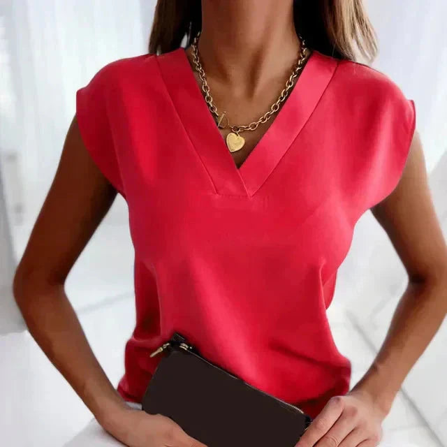Dames Mouwloze Top met V-Hals – Crepestof & Tijdloos Design