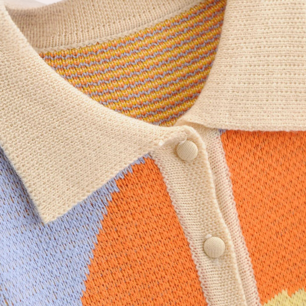Dames Gebreid Vest met Zonsondergangprint en Kraag Comfortabel en Opvallend Voor Elke Dag